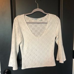 Eyelet White V-Neck Shirt